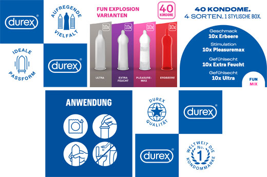 DUREX Fun Explosion Condooms Mix van 4 soorten, 40 stuks