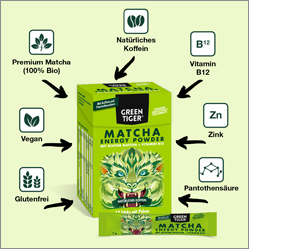 GREEN TIGER Matcha Energy Sticks poeder, 12X7 g
