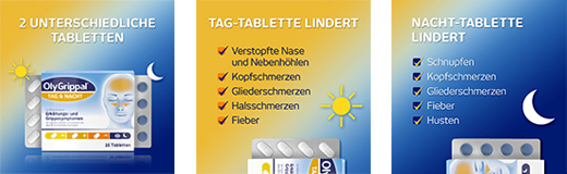 OLYGRIPPAL Dag & Nacht 500 mg/60 mg tabletten, 16 st