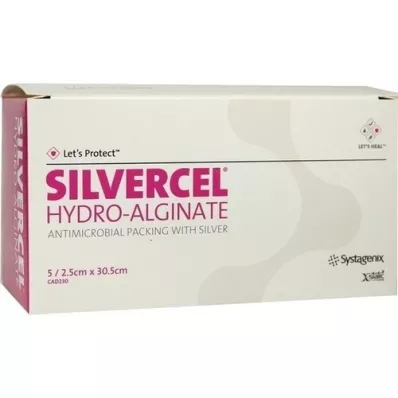 SILVERCEL Hydroalginaattamponade 2,5x30,5 cm, 5 st SILVERCEL Hydroalginaattamponade 2,5x30,5 cm, 5 st