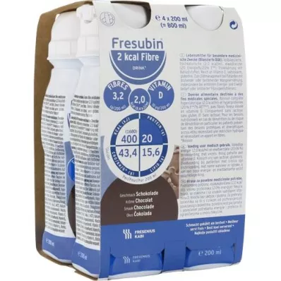 FRESUBIN 2 kcal Vezels DRINK Chocolade Drinkfles, 4X200 ml FRESUBIN 2 kcal Vezels DRINK Chocolade Drinkfles, 4X200 ml