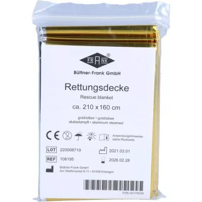 RETTUNGSDECKE KFZ 160x210 cm goud/zilver, 1 stuk RETTUNGSDECKE KFZ 160x210 cm goud/zilver, 1 stuk