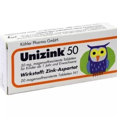 UNIZINK 50 maagsapresistente tabletten, 20 stuks