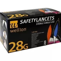 WELLION Veiligheidslancetten 28 G veiligheidswegwerplans, 200 stuks