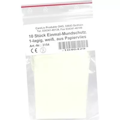 MUNDSCHUTZ PAPIERVLIES met elastiek wit, 10 st