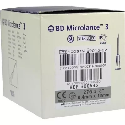 BD MICROLANCE 3 speciale canules 27 G 1/2 0,4x13 mm, 100 stuks BD MICROLANCE 3 speciale canules 27 G 1/2 0,4x13 mm, 100 stuks