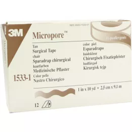 MICROPORE Fleecepatch 2,5 cmx9,1 m huid 1533-1, 12 stuks