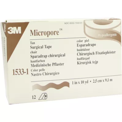 MICROPORE Fleecepatch 2,5 cmx9,1 m huid 1533-1, 12 stuks MICROPORE Fleecepatch 2,5 cmx9,1 m huid 1533-1, 12 stuks