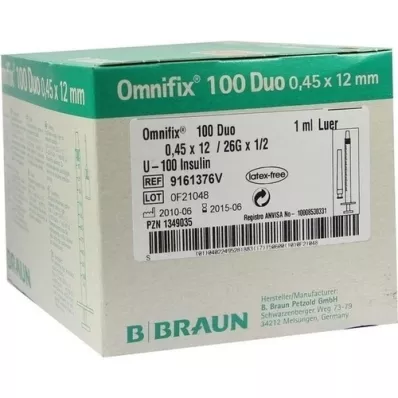 OMNIFIX Duo 100 insulinespuiten 1 ml, 100X1 ml