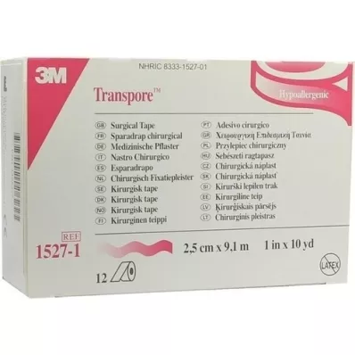 TRANSPORE 2,5 cmx9,1 m pleister, 12 stuks