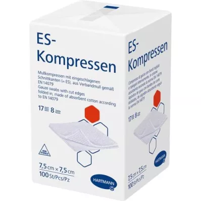 ES-KOMPRESSEN niet-steriel 7,5x7,5 cm 8-voudig, 100 stuks