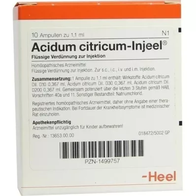 ACIDUM CITRICUM INJEEL Ampullen, 10 stuks ACIDUM CITRICUM INJEEL Ampullen, 10 stuks
