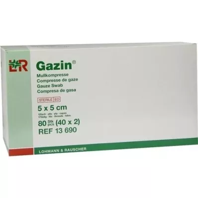 GAZIN Gaascomp. 5x5 cm steriel 12-voudig, 40x2 stuks GAZIN Gaascomp. 5x5 cm steriel 12-voudig, 40x2 stuks
