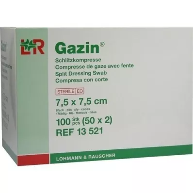 GAZIN Spleetkompressen 7,5x7,5 cm steriel 8-voudig, 50x2 stuks GAZIN Spleetkompressen 7,5x7,5 cm steriel 8-voudig, 50x2 stuks