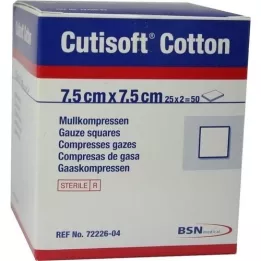 CUTISOFT Katoen compr.7,5x7,5 cm steriel, 25X2 st
