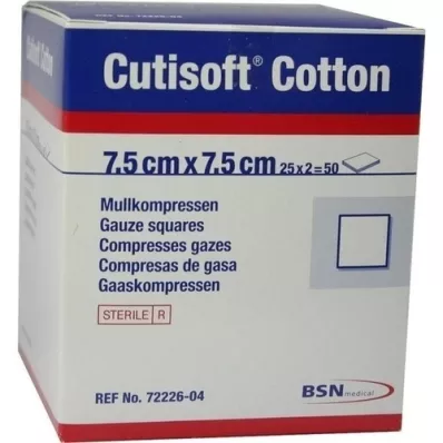 CUTISOFT Katoen compr.7,5x7,5 cm steriel, 25X2 st CUTISOFT Katoen compr.7,5x7,5 cm steriel, 25X2 st