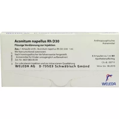ACONITUM NAPELLUS Rh D 30 ampullen, 8X1 ml ACONITUM NAPELLUS Rh D 30 ampullen, 8X1 ml
