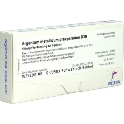 ARGENTUM METALLICUM praeparatum D 20 ampullen, 8 st ARGENTUM METALLICUM praeparatum D 20 ampullen, 8 st