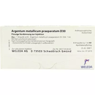 ARGENTUM METALLICUM praeparatum D 30 ampullen, 8 st ARGENTUM METALLICUM praeparatum D 30 ampullen, 8 st