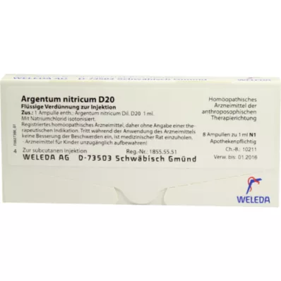 ARGENTUM NITRICUM D 20 ampullen, 8X1 ml ARGENTUM NITRICUM D 20 ampullen, 8X1 ml