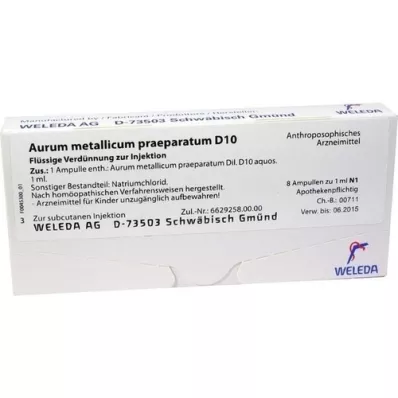 AURUM METALLICUM PRAEPARATUM D 10 ampullen, 8 stuks AURUM METALLICUM PRAEPARATUM D 10 ampullen, 8 stuks