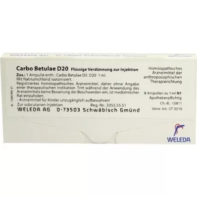 CARBO BETULAE D 20 ampullen, 8X1 ml CARBO BETULAE D 20 ampullen, 8X1 ml
