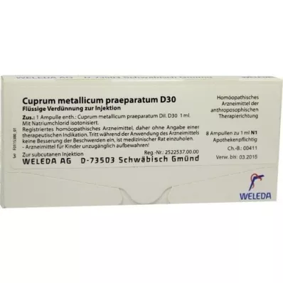 CUPRUM METALLICUM praep.D 30 ampullen, 8X1 ml CUPRUM METALLICUM praep.D 30 ampullen, 8X1 ml