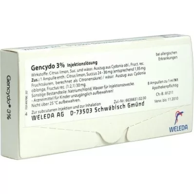 GENCYDO 3% injectieoplossing, 8 stuks GENCYDO 3% injectieoplossing, 8 stuks