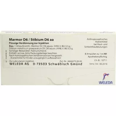 MARMOR D 6/Stibium D 6 aa-ampullen, 8X1 ml MARMOR D 6/Stibium D 6 aa-ampullen, 8X1 ml