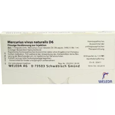 MERCURIUS VIVUS NATURALIS D 6 ampullen, 8X1 ml MERCURIUS VIVUS NATURALIS D 6 ampullen, 8X1 ml