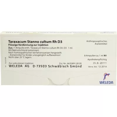 TARAXACUM STANNO cultum RH D 3 ampullen, 8X1 ml TARAXACUM STANNO cultum RH D 3 ampullen, 8X1 ml