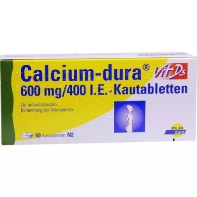 CALCIUM DURA Vit D3 600 mg/400 IE kauwtabletten, 50 stuks