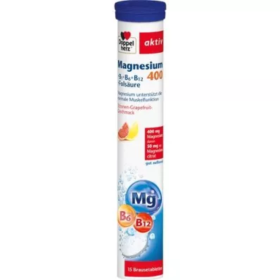 DOPPELHERZ Magnesium 400+B1+B6+B12+Foliumzuur BTA, 15 stuks