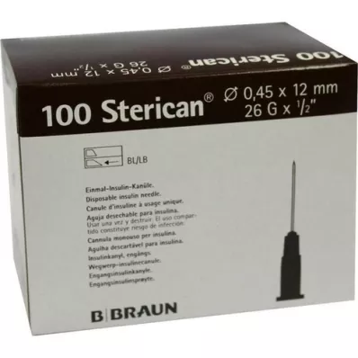 STERICAN Ins.Einm.Kan.26 Gx1/2 0,45x12 mm, 100 stuks STERICAN Ins.Einm.Kan.26 Gx1/2 0,45x12 mm, 100 stuks