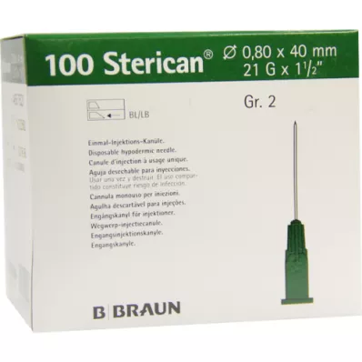 STERICAN Canules Luer-Lok 0,80x40 mm maat 2 groen, 100 stuks
