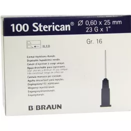 STERICAN Canules Luer-Lok 0,60x25 mm maat 16 blauw, 100 stuks
