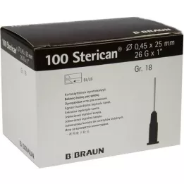 STERICAN Canules Luer-Lok 0,45x25 mm maat 18 bruin, 100 stuks