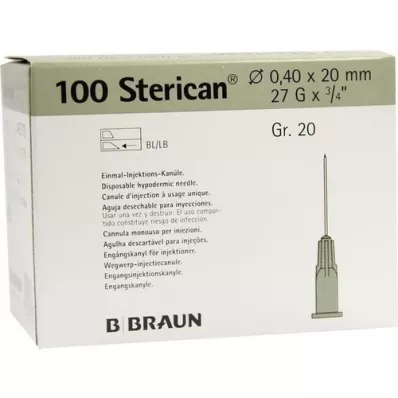 STERICAN Canules Luer-Lok 0,40x20 mm maat 20 grijs, 100 stuks STERICAN Canules Luer-Lok 0,40x20 mm maat 20 grijs, 100 stuks
