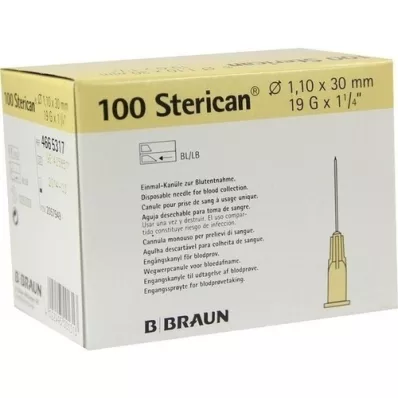STERICAN Canules 19 Gx1 1/4 1,1x30 mm, 100 stuks