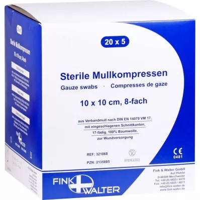 MULLKOMPRESSEN 10x10 cm steriel 8-voudig, 20X5 st MULLKOMPRESSEN 10x10 cm steriel 8-voudig, 20X5 st