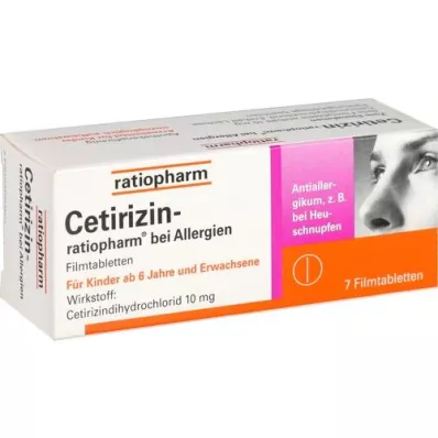 CETIRIZIN-ratiopharm voor allergieën 10 mg filmtablet, 7 stuks CETIRIZIN-ratiopharm voor allergieën 10 mg filmtablet, 7 stuks
