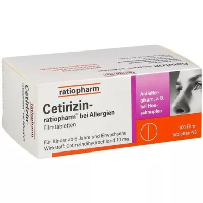 CETIRIZIN-ratiopharm voor allergieën 10 mg filmtablet, 100 stuks CETIRIZIN-ratiopharm voor allergieën 10 mg filmtablet, 100 stuks
