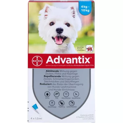 ADVANTIX Spot-on Lsg.z.Auftr.a.d.H.f.Dog 4-10 kg, 4 stuks ADVANTIX Spot-on Lsg.z.Auftr.a.d.H.f.Dog 4-10 kg, 4 stuks