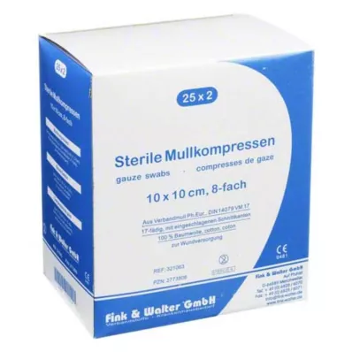 MULLKOMPRESSEN 10x10 cm steriel 8x, 25X2 st MULLKOMPRESSEN 10x10 cm steriel 8x, 25X2 st