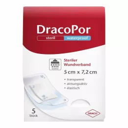 DRACOPOR Waterdicht wondverband 5x7,2 cm steriel, 5 stuks