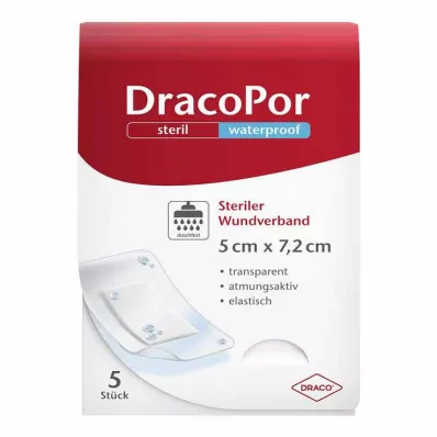 DRACOPOR Waterdicht wondverband 5x7,2 cm steriel, 5 stuks DRACOPOR Waterdicht wondverband 5x7,2 cm steriel, 5 stuks