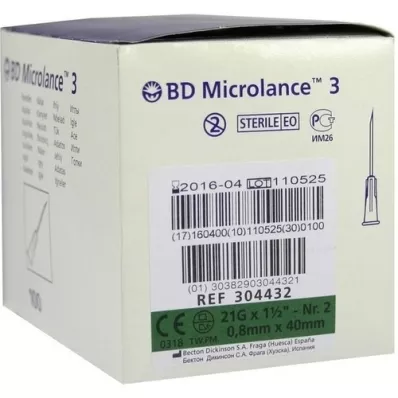 BD MICROLANCE Canule 21 G 1 1/2 0,8x40 mm, 100 stuks