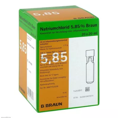 NATRIUMCHLORID 5,85% bruin MPC Infusieoplossing, 20X20 ml NATRIUMCHLORID 5,85% bruin MPC Infusieoplossing, 20X20 ml