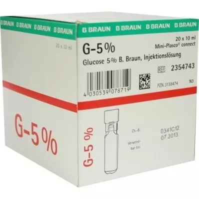 GLUCOSE 5% B.Braun Mini Plasco verbindt Inj. oplossing, 20X10 ml