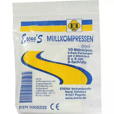 ERENA Gaaskompressen, 5x5 cm, steriel, 8x5, 5X2 st ERENA Gaaskompressen, 5x5 cm, steriel, 8x5, 5X2 st